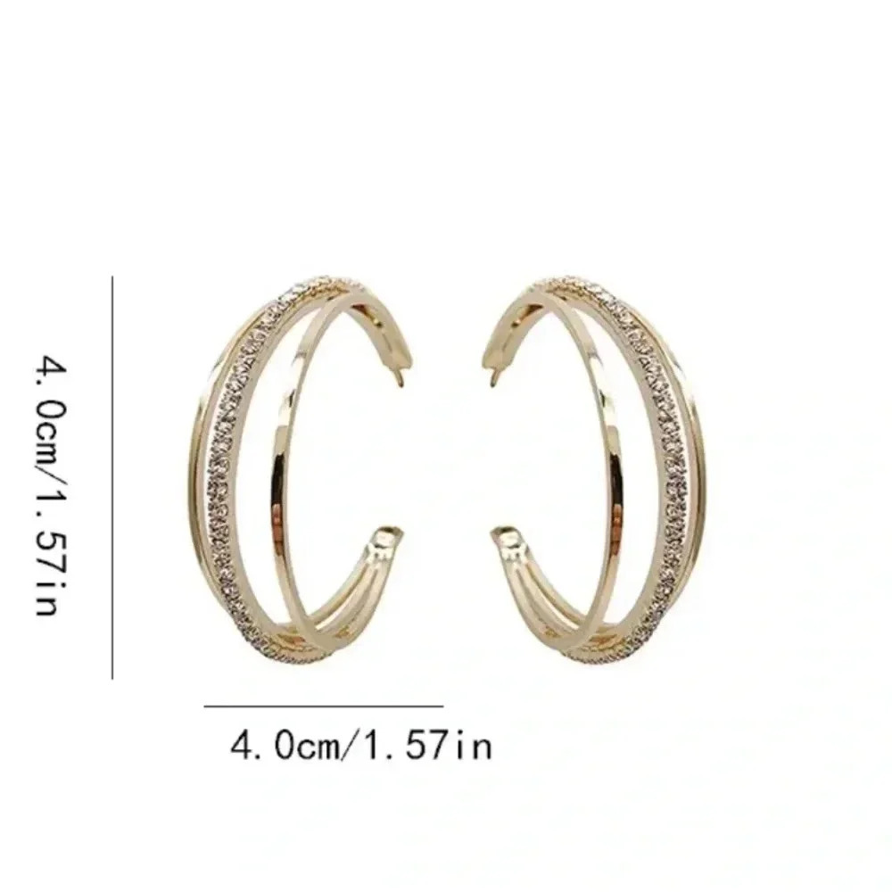 Three-Layer C-Shape 18K Gold-Plated Hoop Earrings - Picture 4 of 8